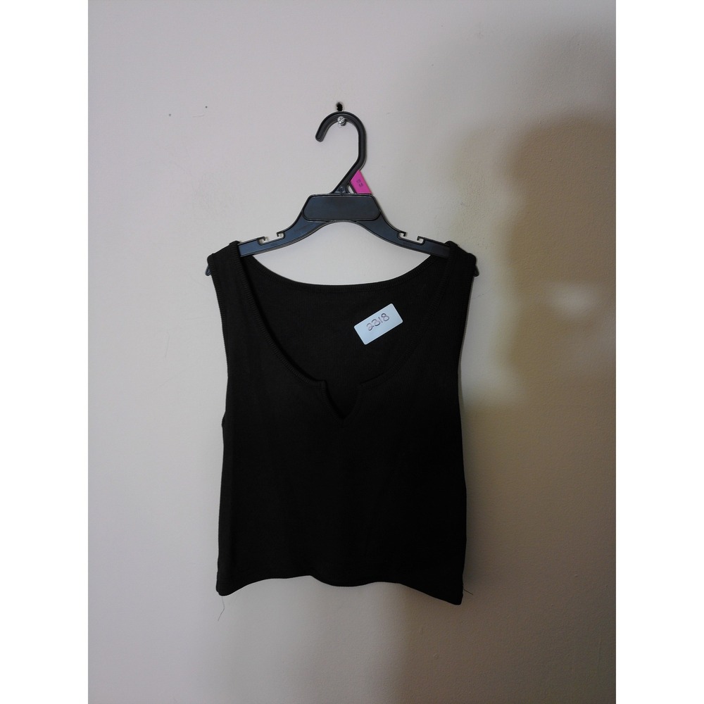 Unbranded Ribbed Tank Top Women Medium Black Vtg Inspo Notched V-Neck Minimalist